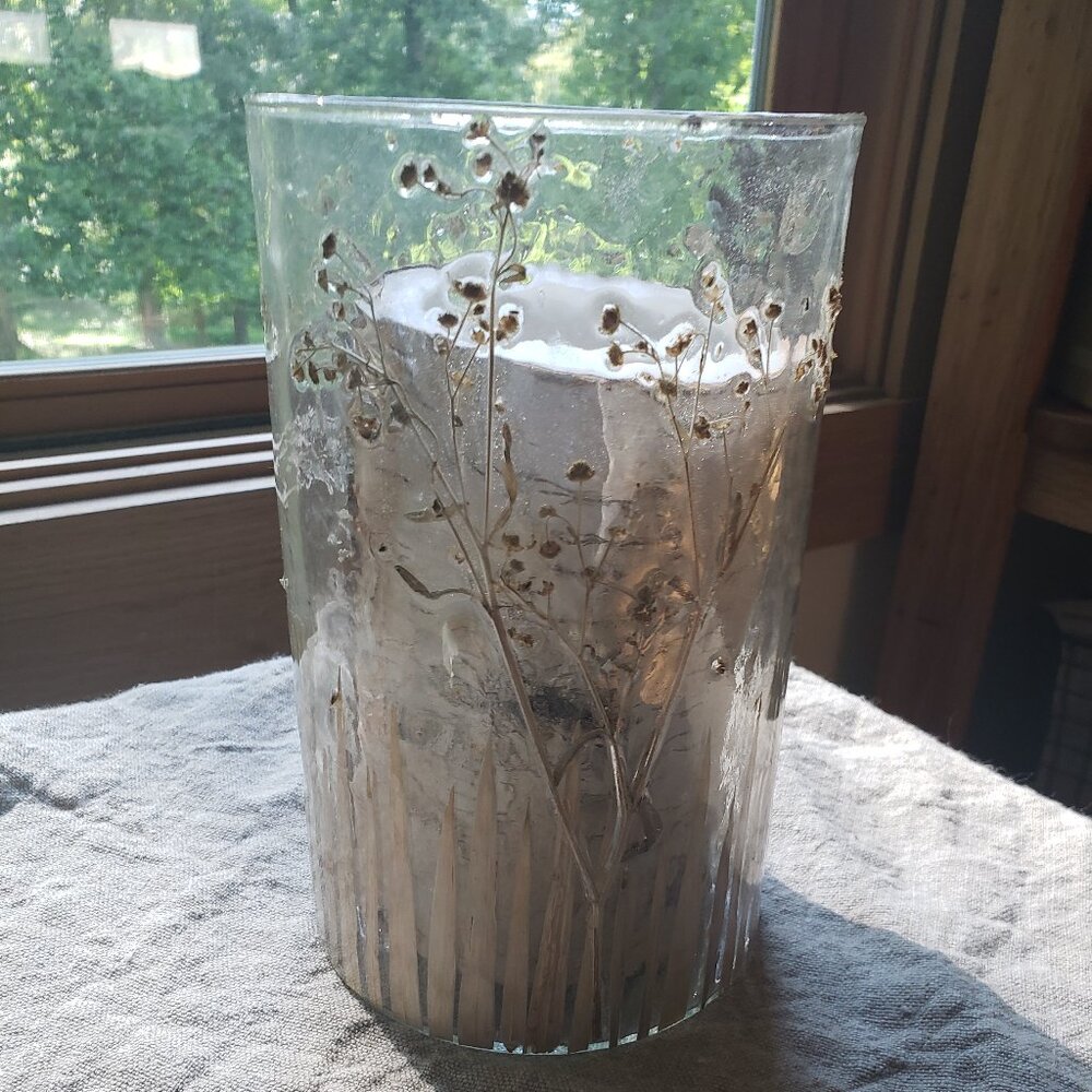 HomArt Large Enameled Prairie Grass Hurricane Candleholder with Candle